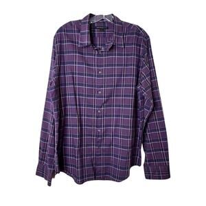 John Varvatos Long Sleeve Plaid Button Front Shirt Purple Mens Large